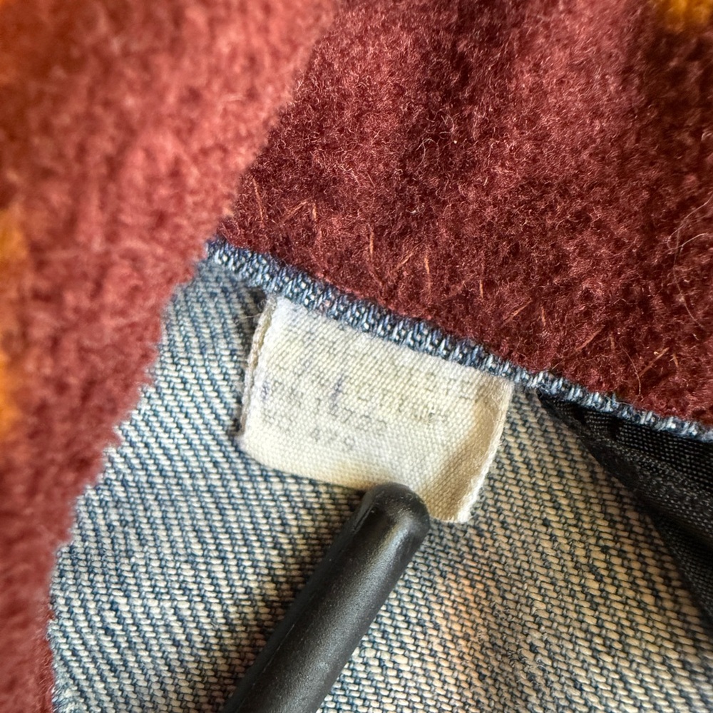 Vintage Western Jean Jacket with Fleece Horse Print and Patterned Sleeves, XS - Picture 6 of 6